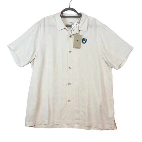 Tommy Bahama Other - Tommy Bahama Men XL Milwaukee Brewers MLB Silk Camp Shirt Hawaiian Style White